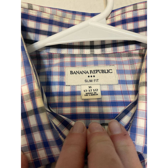 Banana Republic Mens Button Down Long Sleeve Shirt 17.5 Slim Fit Blue Plaid - Picture 8 of 8